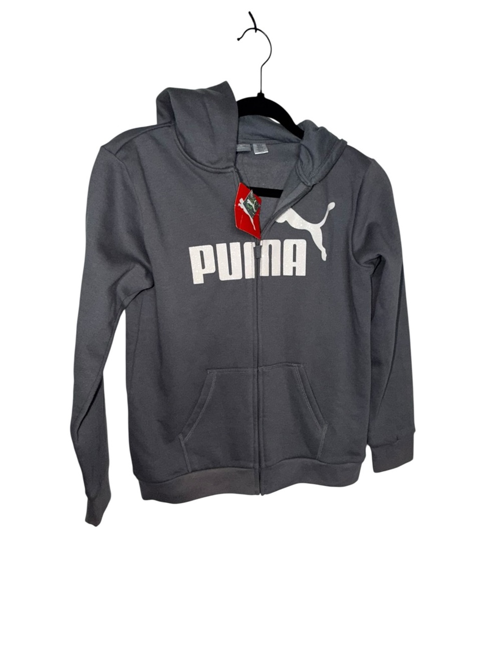 Puma Kids Dark Gray Full-Zip Hoodie with White Logo